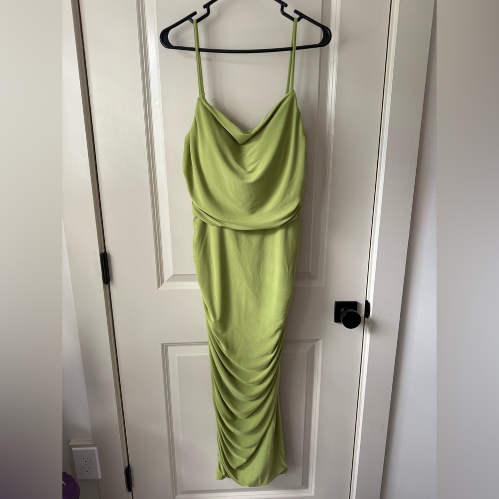 Express Lime Green Ruched Midi Dress
